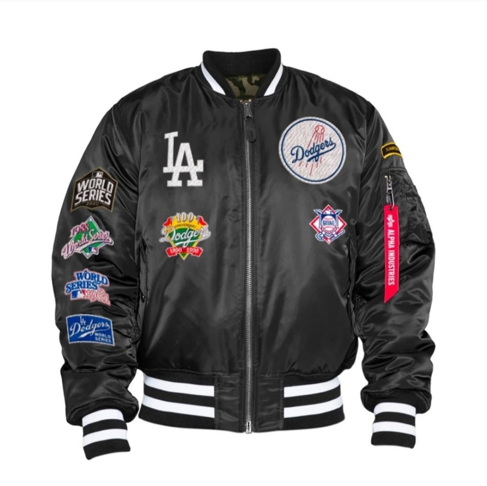 Black Bomber Jacket with Patches Alpha Industries New Era La Dodgers